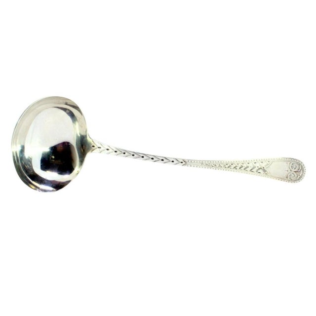 Metal Silver Soup Ladle with Handle Reliefs and Monogram Card For Sale - Image 7 of 7