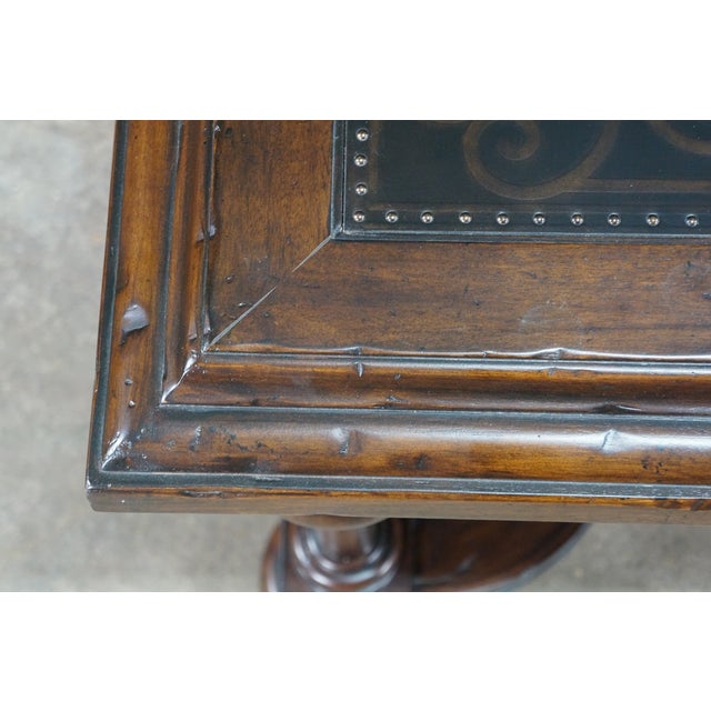 Bernhardt Old Word Tuscan Etched Metal & Wood Marquis Square Side End Table 31" For Sale - Image 12 of 18