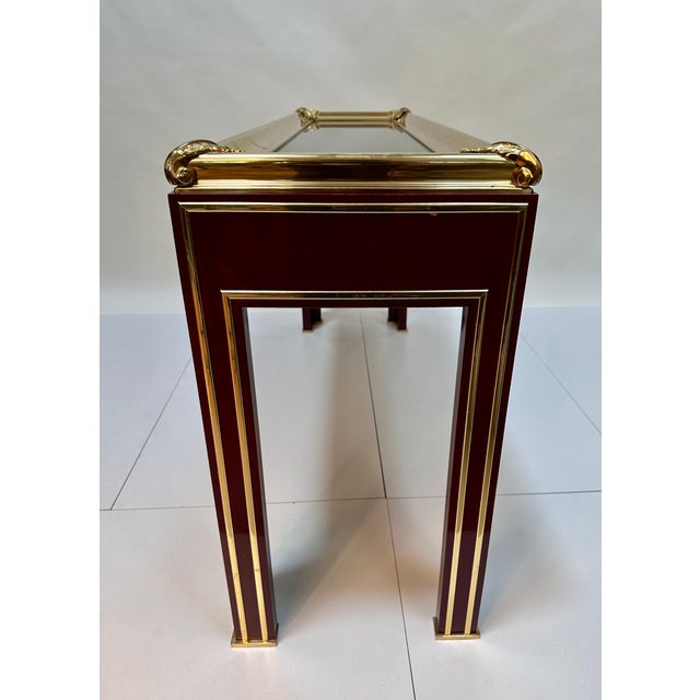 Neo-Classical Console Table with Mirrored Top, Brass Decor and Lacquer Finish from Mariner 1893, Spain, 1970s For Sale - Image 15 of 18