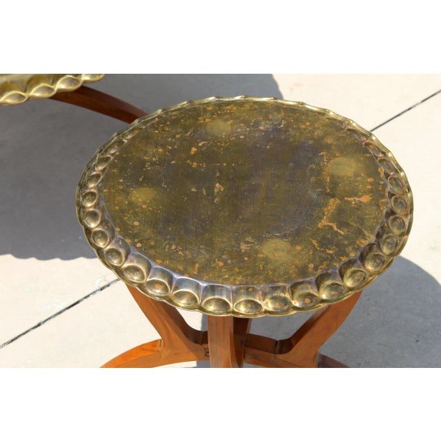 Vintage Moroccan Hand-Engraved Brass Tray Coffee & Side Table Set, 1960s For Sale - Image 13 of 18