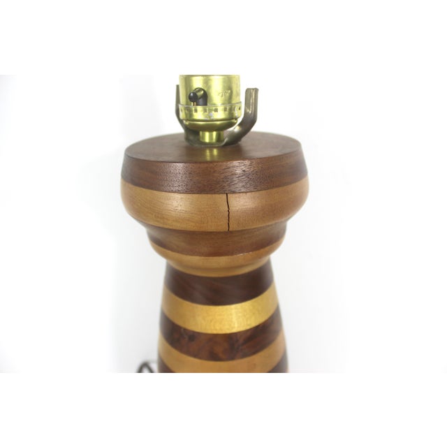 Vintage Stacked Turned Wood Marquetry Table Lamp For Sale - Image 9 of 12