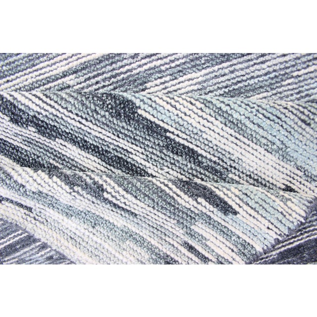 Modern Runner Rug in Soft Gray With Subtle Blue Tones and Linear Pattern For Sale - Image 9 of 10