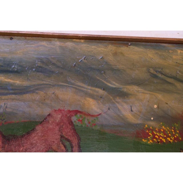 Outsider Art "Deer and Houses" Oil on Panel Landscape by Bruno Del Favero For Sale - Image 12 of 13