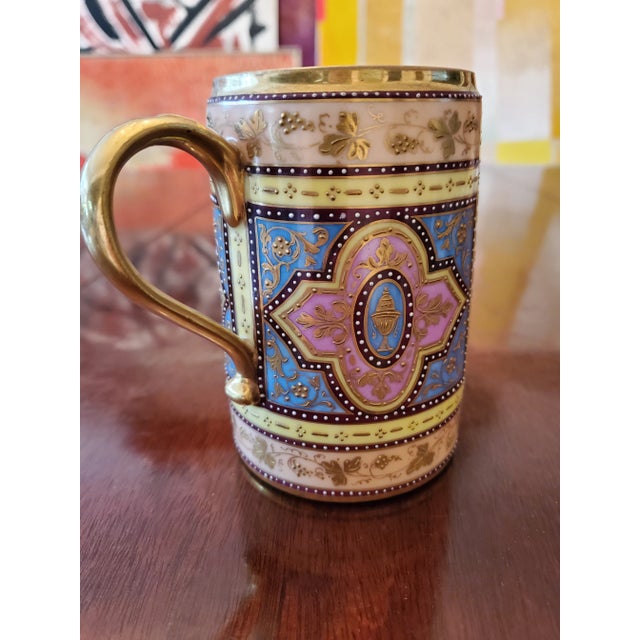 From Vienna Antique Royal Vienna Raised Gold Jeweled Porcelain Mug For Sale - Image 4 of 6