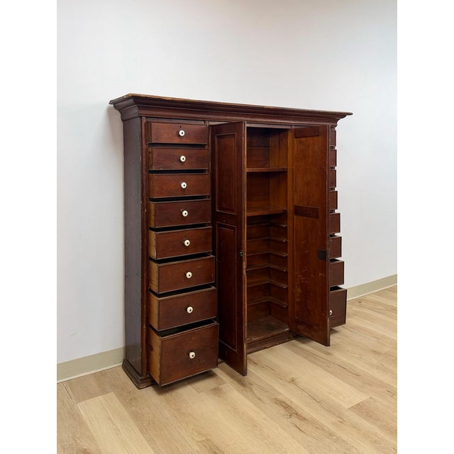 Rare Antique Apothecary Cabinet 16 Drawer Two Door Large Wood Storage For Sale - Image 9 of 12