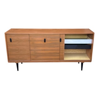 Mid-Century Modern Teak Buffet Credenza With Sliding Doors & Adjustable Shelves For Sale