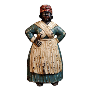Antique Cast Iron Woman Hands on Hips Doorstop Original Paint 1920s Albany Foundry Americana
