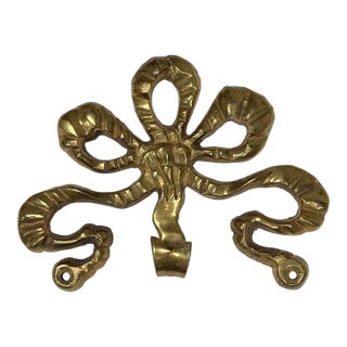 Vintage Brass Ribbon Bow Motif Wall Hook For Sale