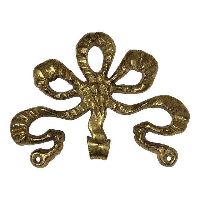 Vintage Brass Ribbon Bow Motif Wall Hook For Sale