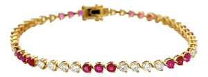 5 Carat Ruby and Lab Grown Diamond 3-Prong 14k Gold Tennis Bracelet