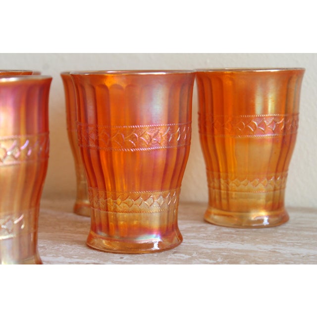 Glass Vintage Fenton Scale Band Marigold Carnival Glass Tumblers - Set of 6 For Sale - Image 7 of 15
