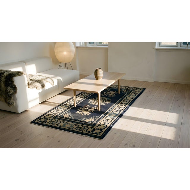 A Navy Ground Color With Asymmetric Pattern Antique Chinese Peking Rug For Sale - Image 10 of 11