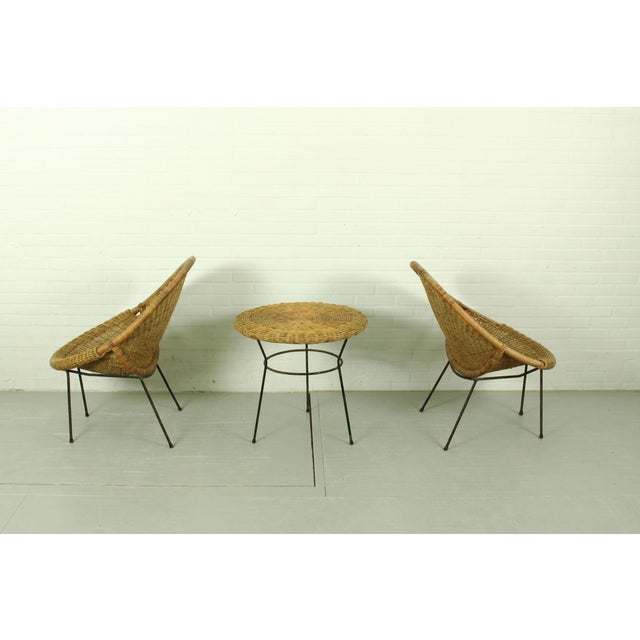 Brown Vintage Italian Rattan Basket Chairs and Bistro Table Set, 1960s, Set of 3 For Sale - Image 8 of 18