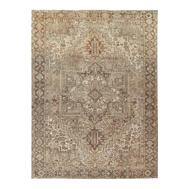 Vintage Heriz Abrash and Earthy Cool Palette Taupe Rug 9.4 x 12.5 For Sale