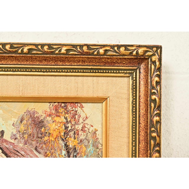 Wood Original Artist Signed Impressionist Rural Landscape Oil on Canvas Painting of Cottage in Carved Giltwood Frame For Sale - Image 7 of 11