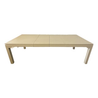 Large Karl Springer-Style Cream Textured Grass Cloth Dining Table For Sale