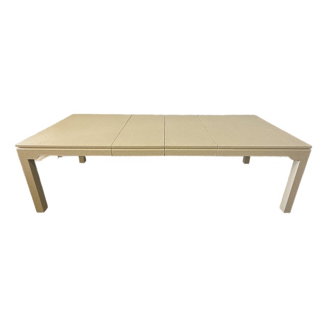 Large Karl Springer-Style Cream Textured Grass Cloth Dining Table For Sale