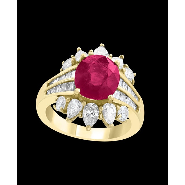 Gemstone GIA Certified 3.6 Carat Burma Ruby Minor Heat and Diamond 18 Karat Gold Ring For Sale - Image 7 of 18