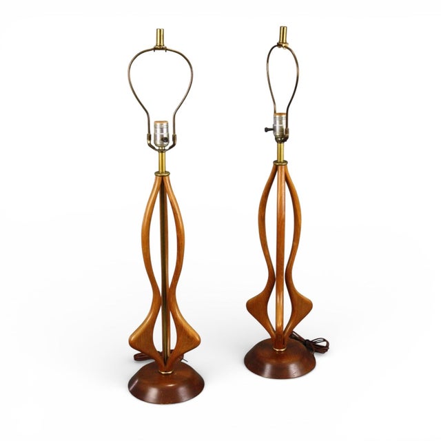 1960s 1960s Modeline Style Pair of Vintage Mid Century Modern Sculpted Walnut Table Lamps For Sale - Image 5 of 6