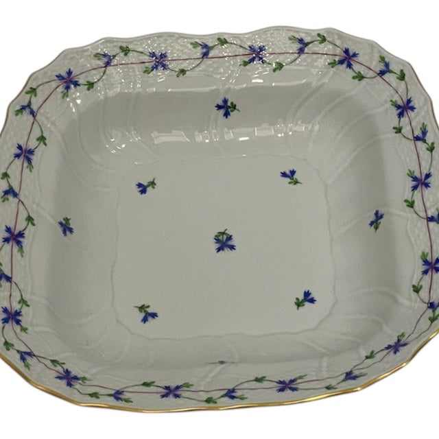 Vintage Herend Blue Garland PBG Large Square Fruit Serving Bowl Model 1181 Hungary C. 1980s For Sale - Image 10 of 10