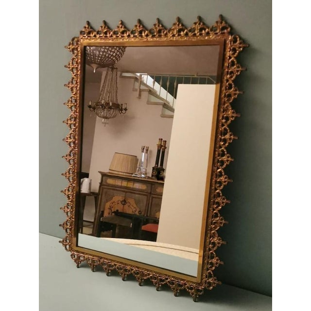 1950s Italian Rococo Style Mirror With Gilded Brass Border For Sale - Image 4 of 12