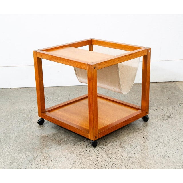 Mid 20th Century Danish Modern End Table Magazine Rack Rolling Teak Nordisk Denmark For Sale - Image 12 of 12