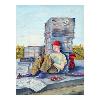 Early 20th Century Figurative -- The Paper Boy and His Comics by Louise Miller Clark For Sale
