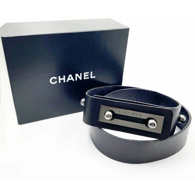 Chanel Gunmetal Door Lock Leather Belt | Chairish