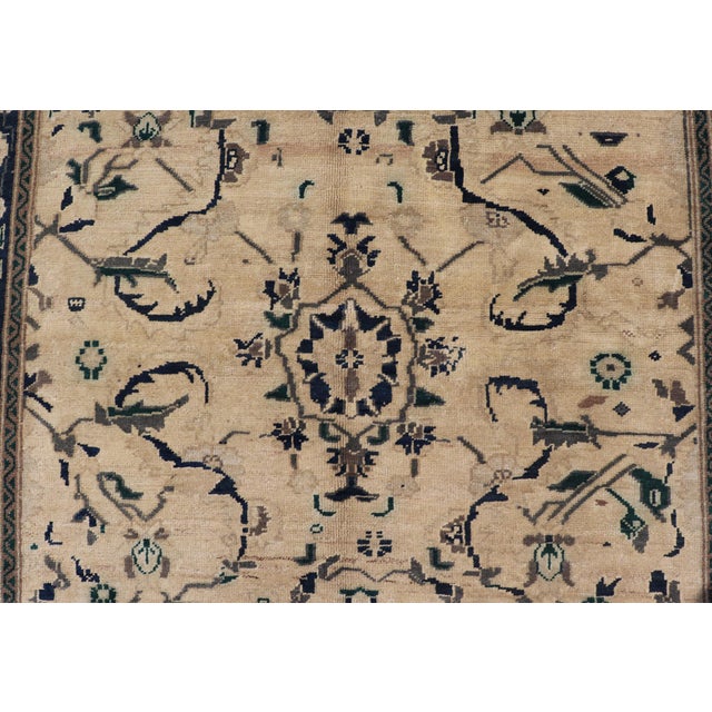 Mid 20th Century Vintage Turkish Oushak Rug With Vining Florals in Cream and Sapphire Blue For Sale - Image 5 of 15