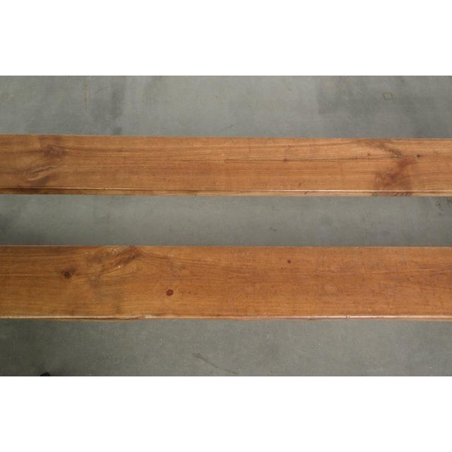 Wood Antique French Wooden Farmhouse Benches, Set of 2 For Sale - Image 7 of 14