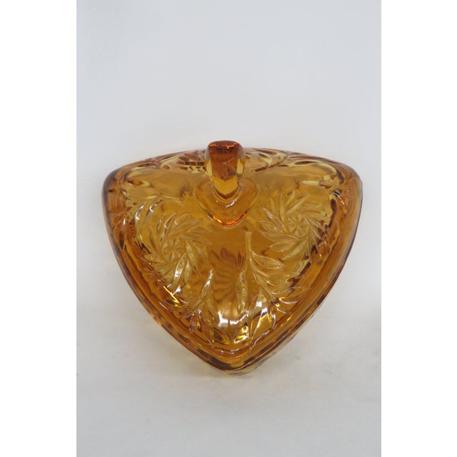 Mid-Century Modern Hazel Atlas Amber Glass Lidded Triangle Dish With Embossed Leaf Pattern 5085b For Sale - Image 3 of 14