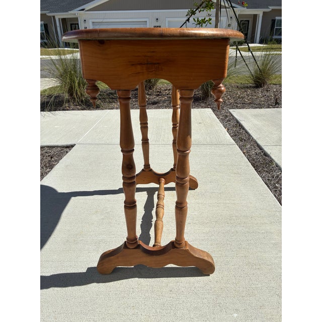 Brown Late 19th Century Grover B. Horton Country Pine Oval Side Table With Turned Spindle Legs & Drop Finials For Sale - Image 8 of 12