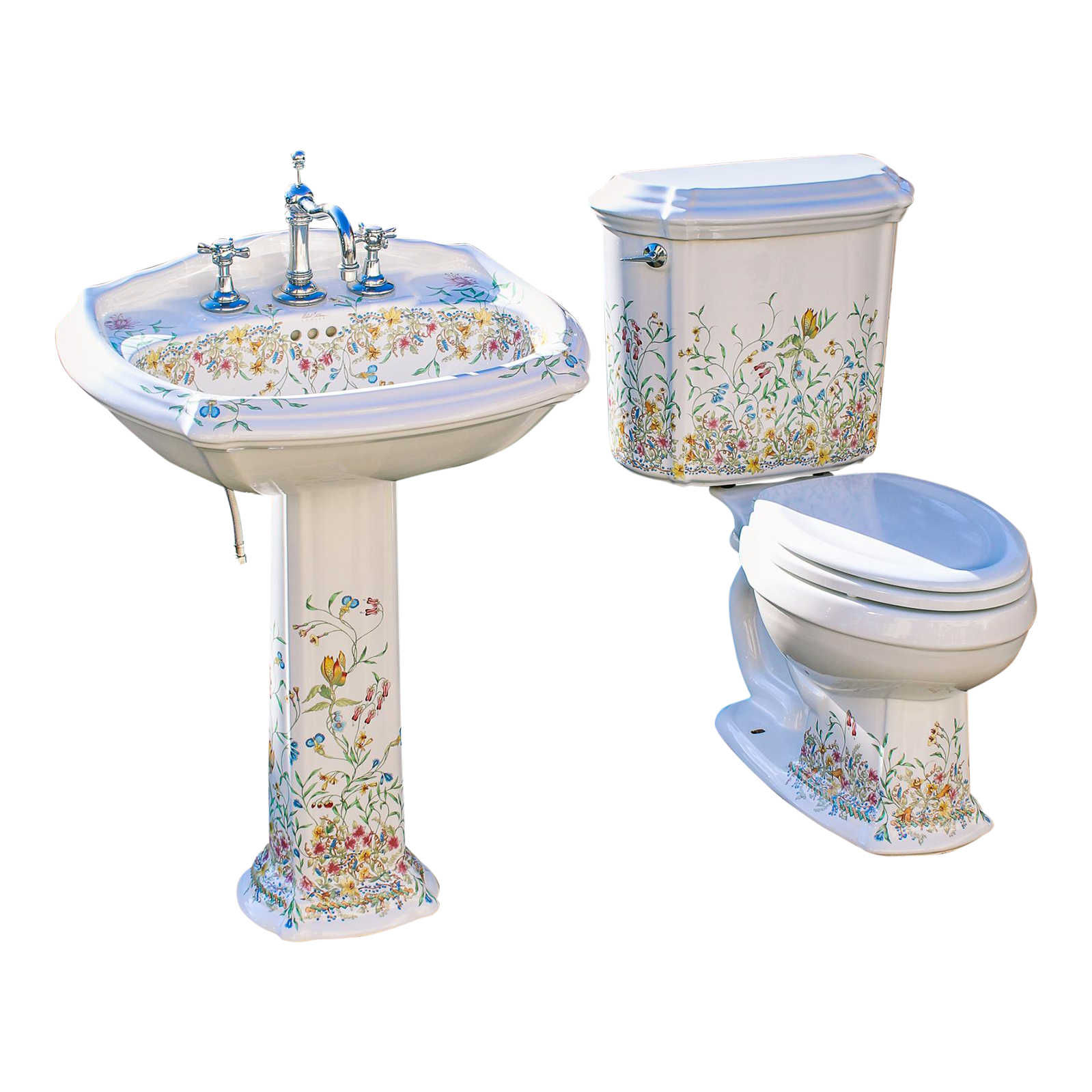 Early 21st Century Kohler Artist Edition English Trellis Porcelain Pedestal  Sink \u0026 Toilet - Set of 2, image size:1599x1599
