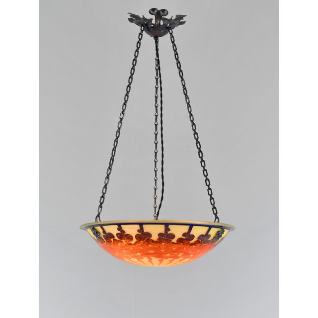 1920s French Art Deco Pendant Light by Le Verre Francais Schneider - 1925 Cameo Chandelier France For Sale - Image 5 of 13