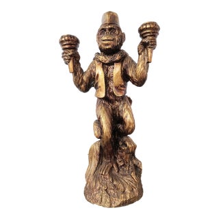 Large Vintage Resin Gold Bill Huebee Style Whimsical 2 Arm Monkey Wall Candle Holder For Sale