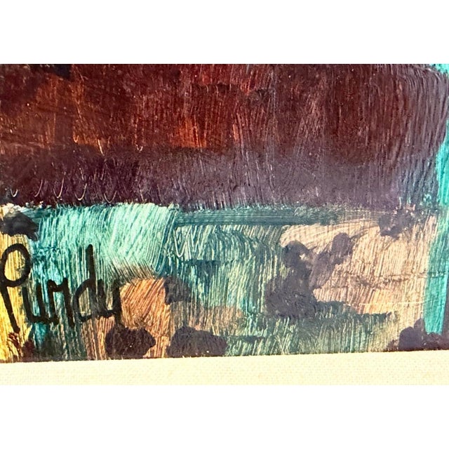 1960s American Donal Purdy Modernist Composition Depicting a Flower Shop, Frame Oil Art on Masonite. For Sale - Image 11 of 11
