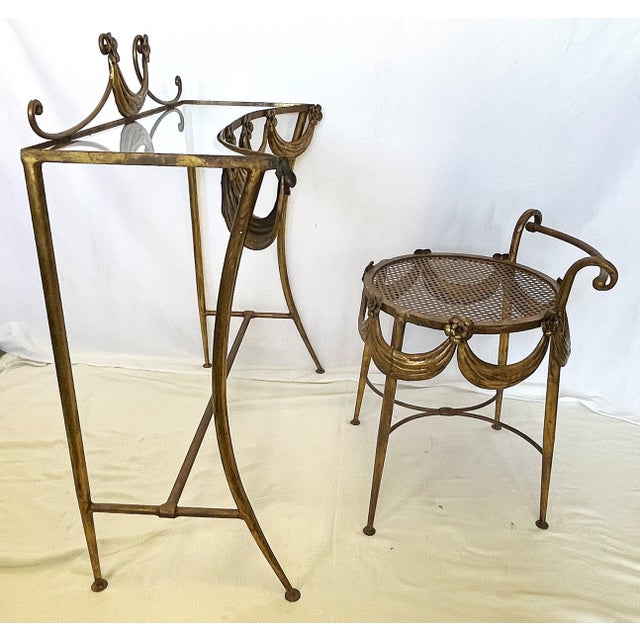 Classic vintage Italian vanity with stool from about the 1930's. It's designed in the Hollywood Regency style with a...