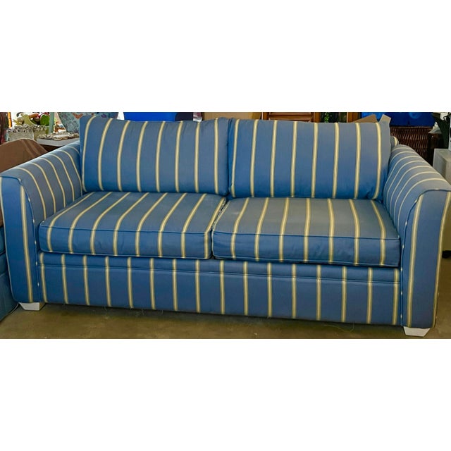 Braxton Culler Coastal Blue & Yellow Stripe Sofa Pull Out Sleeper Couch For Sale - Image 4 of 6