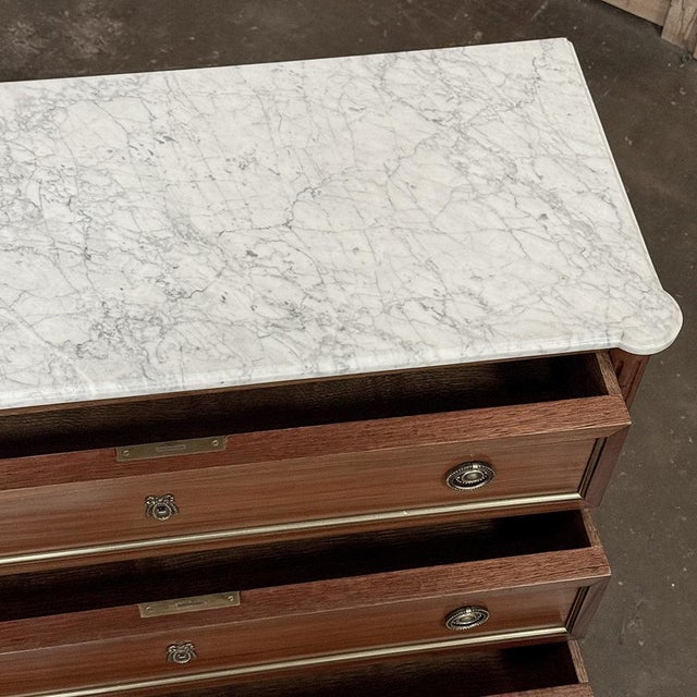 Antique French Louis XVI Mahogany Commode With Carrara Marble For Sale - Image 16 of 17