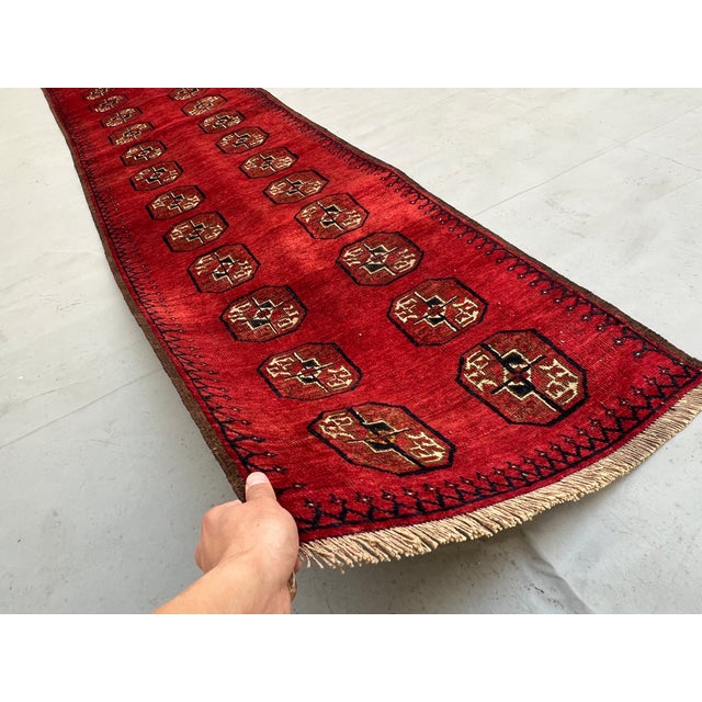 Red Vintage Turkmen Bokhara Tekke Gul Runner - 2'11" X 9'10" For Sale - Image 8 of 10
