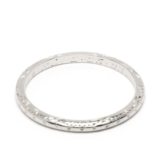 Art Deco Engraved Band, Platinum, Ring Size 5.5, Stackable For Sale In Greensboro - Image 6 of 7