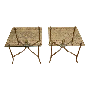 1960s Pair of Hollywood Regency Faux Bamboo Maison Bagues Style Cocktail End Tables