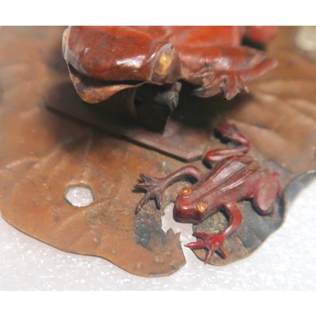 Brown Late 19th Century Meiji Period Japanese Gold and Silver Inlaid Bronze Frog Group (Clip) For Sale - Image 8 of 16