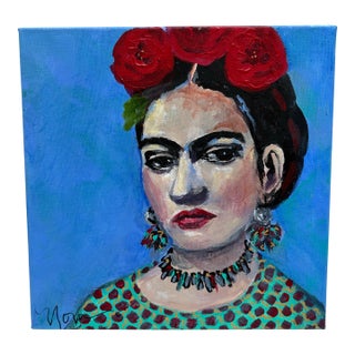 Vintage Signed Portrait Painting of Freida Kalo For Sale