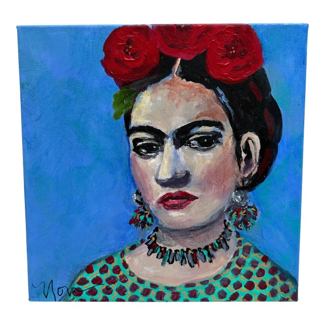Vintage Signed Portrait Painting of Freida Kalo For Sale
