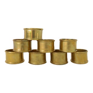 Midcentury Columnar Patinated Brass Napkins Rings, Set of 8 For Sale