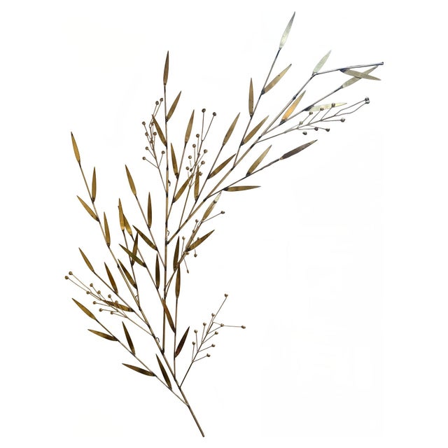 1978 patinated brass branches and berries wall sculpture by Curtis Jere. The composition presents an elegant branch...