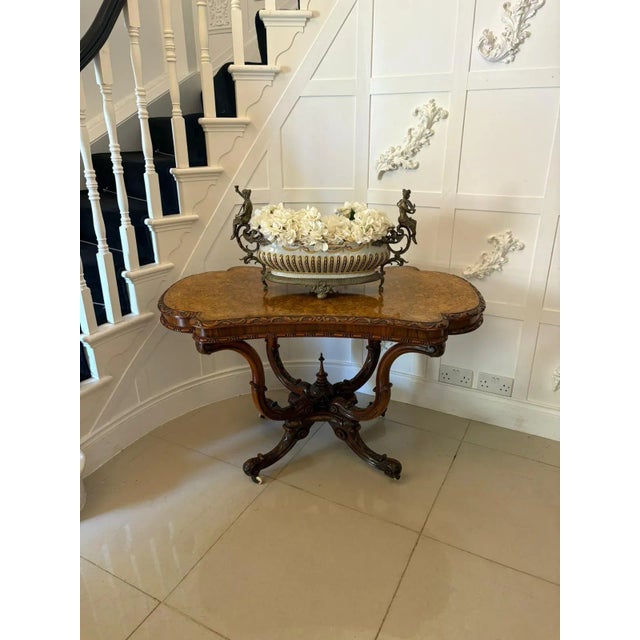 Wood Antique Victorian Carved Burr Walnut Centre Table, 1850 For Sale - Image 7 of 14