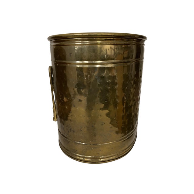 Vintage Hammered Brass Container, Planter, or Trash Can With Rope Design, India For Sale - Image 4 of 6