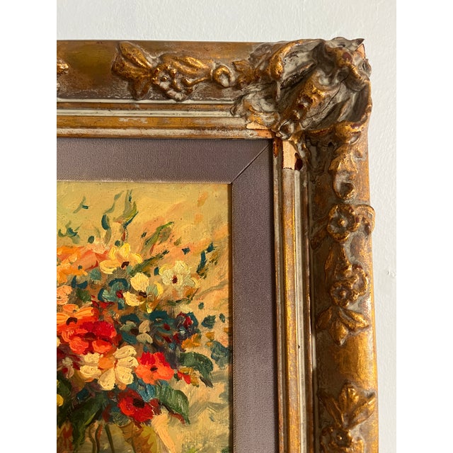 Mid 20th Century Mid 20th Century Impressionistic Oil Painting of a Floral Bouquet in a Gilt Frame For Sale - Image 5 of 5